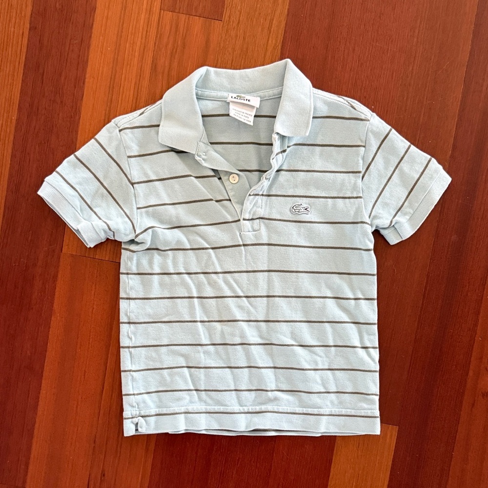 Lacoste Kids Polo in Soft Blue with Dark Stripes